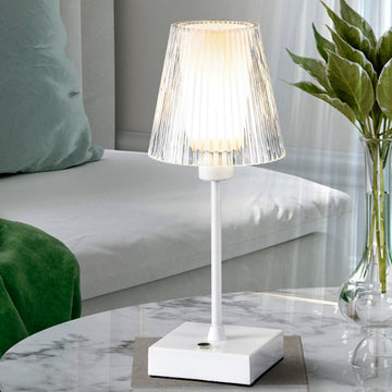 Oscar 12.5" Modern Industrial Rechargeable/Cordless Iron/Acrylic Integrated LED Table Lamp with Ribbed Shade - JONATHAN Y